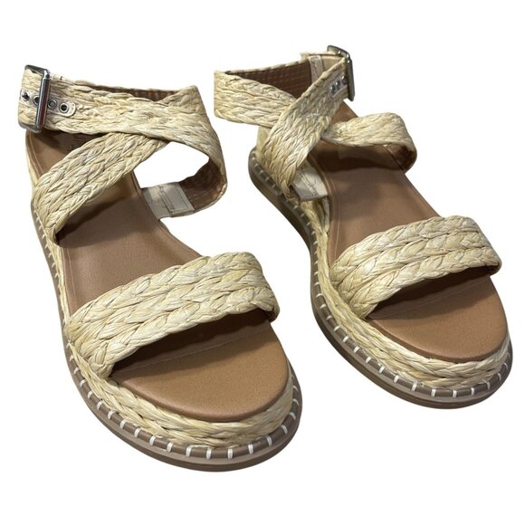 Universal Thread Platform Straw Sandal Size 8 Cross Strap New Raffia - Picture 1 of 8